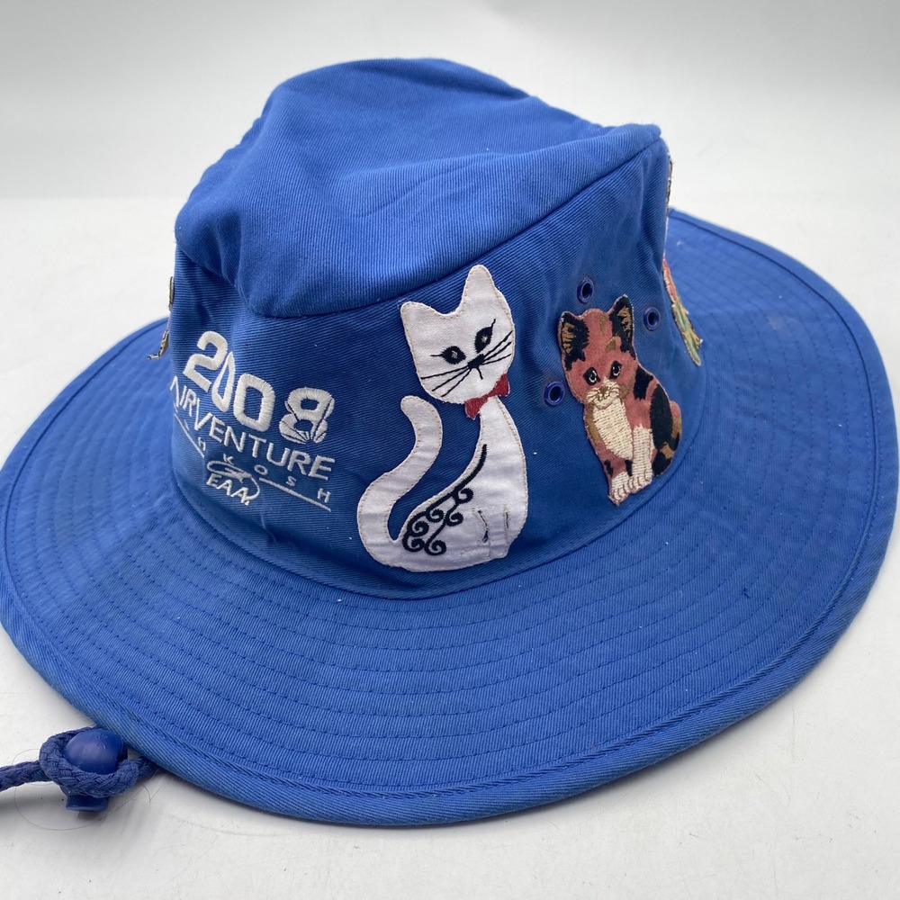 Cat Themes Bucket hat Blue Embroidered Cats cotton Boonie OSFM  SEE ALL PICS